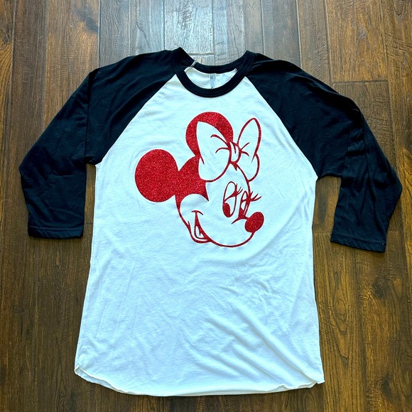 Disney Minnie Mouse in Red Glitter Baseball t-shirt sz med - Picture 1 of 5